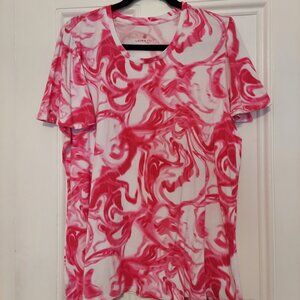 NWOT Laurie Felt White & Pink Flutter Sleeve Tee size L